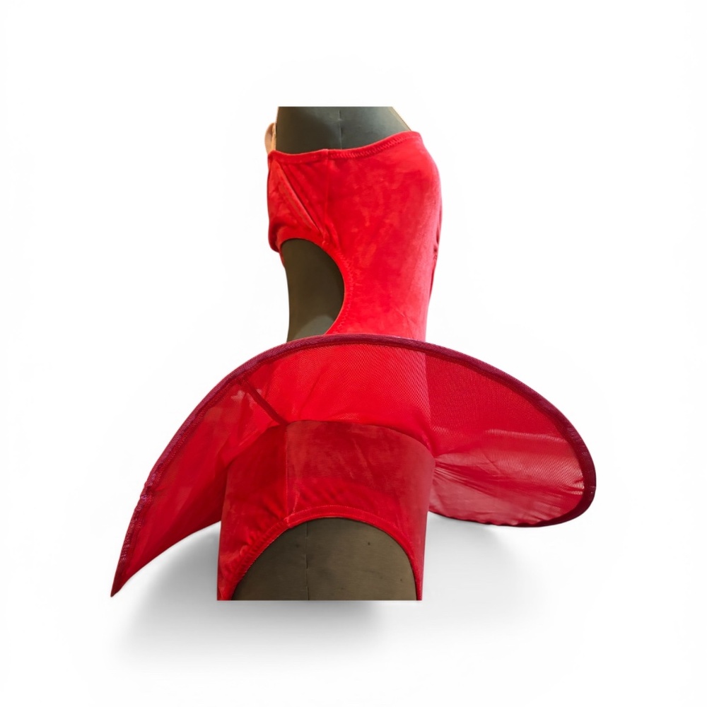 ❤️ Stunning Red Contemporary Dance Costume with Asymmetric Tulle ❤️ - Picture 5 of 12